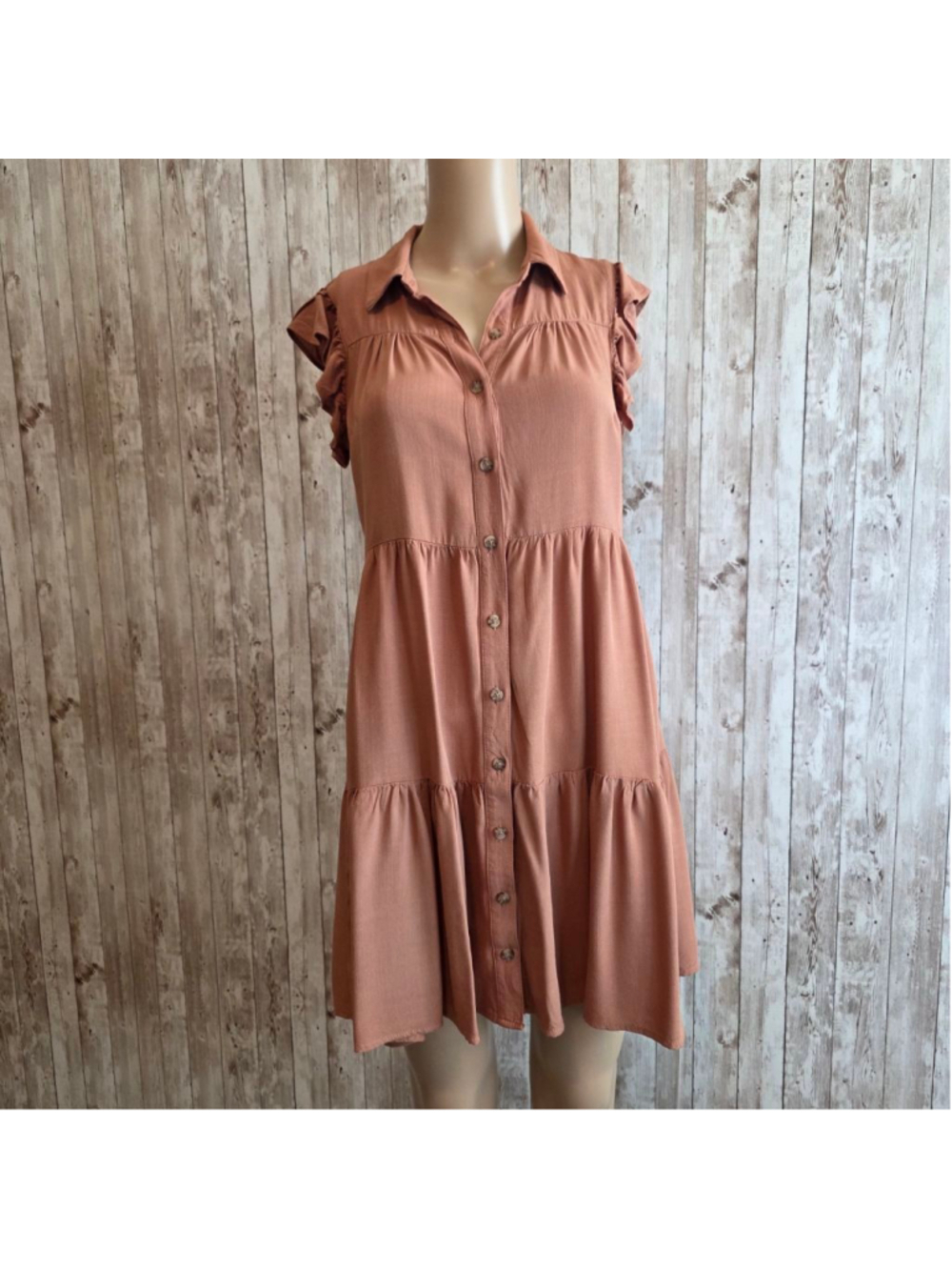 Lucky Brand Rust Tiered Half Button-Front Mini Dress PS
